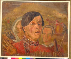 Önarckép kakassal és tyúkkal, 1924 körül - 60,4 x 73,5 cm - Magángyűjtemény