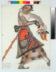 Jelmez Nyikolaj Rimszkij-Korszakov „Sznyegurocska” című operájához (vagy A hóleány, tavaszi mese), Borisz Dmitrijevics Grigorjev (1886-1939) akvarellje