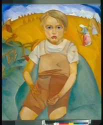 A társasági alak (fiú portréja) - Borisz Dmitrijevics Grigorjev (1886-1939) festménye, olaj, vászon (92x80 cm)