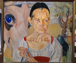 Oroszország arcai: Egy öreg tejeslány portréja (Tejtermelő nő (A "Oroszország arcai" ciklusból), Borisz Dmitrijevics Grigorjev (1886-1939) festménye
