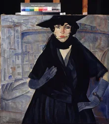 Hölgy feketében. Boris Dmitryevich Grigoriev (1886-1939) festménye, 1910 körül. Orosz avantgárd, 20. század, expresszionizmus. Állami Művészeti Múzeum, Dnyipropetrovszk (Dnyepropetrovszk), Ukrajna