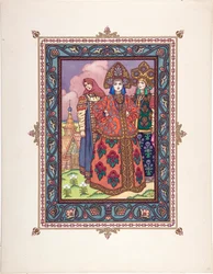 Vaszilissa la Belle (Vassilissa la tres Belle) - Illusztráció a Szépséges Vasziliza című meséhez par Zvorykin, Borisz Vasziljevics (1872-1935 után), c. 1925 - Színes litográfia, 27,3x20,5 - Magángyűjtemény
