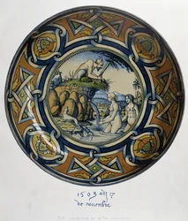 Actéon meglepő Artemis (diane) au bain - a „XV., XVI. és XVIII. századi olasz fajanszok gyűjteményében”, C. Delange és C. Borneman tervezte, szerk. Delange, Párizs
