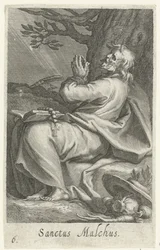 Kálci Szent Malkusz mint remete Sanctus Malchus (cím a tárgyon) Remeték (sorozat címe) Sacra eremvs ascetarvm (sorozat címe)