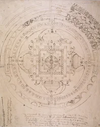Mandala körvonala (toll és tinta papíron)