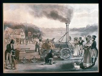 Robert Stephenson "Northumbrian" című hajójának művészi lenyomata (színes metszet)
