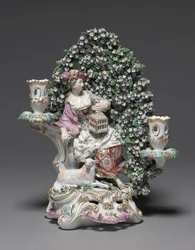 Kandeláber Shepherdess-szel, gyártó Derby Porcelain Factory