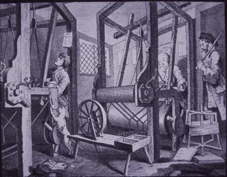 Szövés a londoni Spitalfieldsben (metszet)