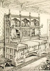 Tálaló, az „Ókori és modern bútorok példáiból”, Bruce Talbert, S. Ayling litográfiája (litho)