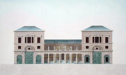 Szőnyeggyár Tournai-ban, Pierre Jacques Goetghebuer "Choix des Monuments, Edifices et Maisons les plus remarquables du Royaume des Pays-Bas" című művéből, a szerző metszete, 1827-ben jelent meg (aquatinta).