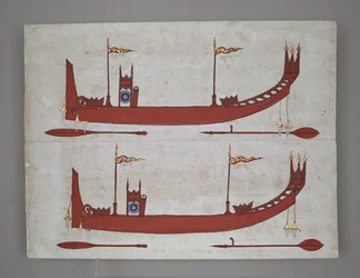 Vagy 14005 királyi bárkák és csónakok (tinta, szín és arany papíron)