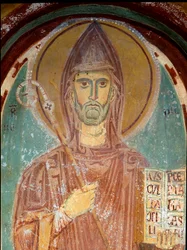 Nursie-i Szent Benedek ábrázolása (6. század) A bizánci iskola freskójának részlete. 13. század eleje. Szent Benoit kolostor (Sacro Speco), Szent Gergely a Subiaco kápolna (Róma), Olaszország