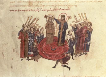 MMS Vitr. 26-7 I. Rangabes Mihály császárt Nicephorus koronázta meg 811-ben, a madridi Skylitzestől