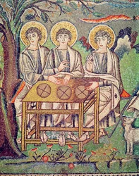 A három angyal, Ábrahám vendégszeretete és Izsák feláldozása, 6. század részlete (mozaik) (lásd: 154709)