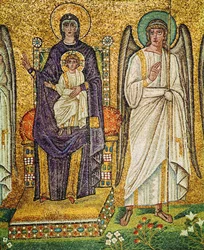 Szűz Mária és gyermeke angyallal, 6. század (mozaik)