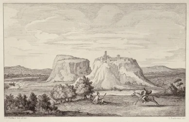 Képzeletbeli kilátás a korai Rómáról, metszett B. Barloccini, 1849