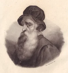 Benvenuto Cellini (1500-1571) olasz szobrász és ötvös portréja, Caterina Piotti-Pirola rézmetsze Giorgio Vasari festményéből