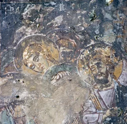 Szentek, freskó a templomban, Kandanos, Kréta, Görögország (fotó)
