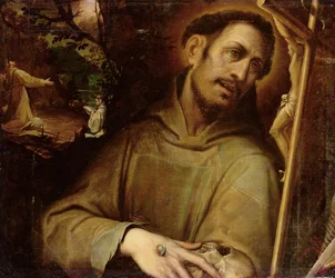 Szent Ferenc a keresztet imádó Szent Ferenc megbélyegzésével túl (olaj, vászon)