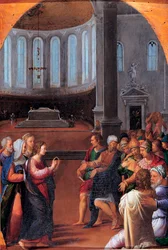 "Krisztus az orvosok között" (Krisztus az orvosok között) Camillo Filippi (1500-1574) festménye Olaj, fa 1550 Méret 47x33 cm Musei Capitolini, Róma