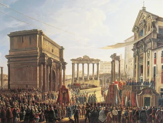 Pope Pius IX (1846-1878) giving sermon in Campo Vaccino, painting by Camillo Pacetti (1758-1826),