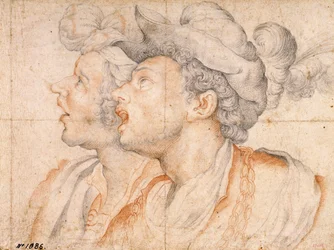 Két fiatal fej - Camillo Procaccini (1561-1629) munkája, vörös kréta és kréta papíron (20x27,2 cm), 1590 körül - Két ifjúsági fej, vörös kréta és kréta papíron Camillo Procaccini, 1590 körül - Múzeum Katalóniai Művészeti Nemzetiség, Barcelona