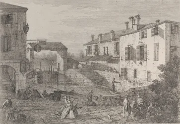 Dolo kapui: a dolói zsilipek ovális medencéje, a rakpartnál kikötött uszállyal..., 1735-46.