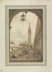 Piazza San Marco, Velence, Délnyugat felől nézve Piazza San Marco és Campanile en San Marco te Venetië