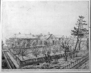 Kilátás a gyümölcsösre a Longwood House-tól nyugatra, St. Helena szigetén, 1821 körül