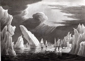 Áthaladás a jégen, 1818. június 16., vésette D. Havell (bw fotó)