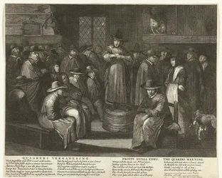 Karikatúra az angol kvékerekről, 1656 körül Quaaker Meeting / Fronti Nulla Fides / The Quakers Meeting (cím az objektumon)