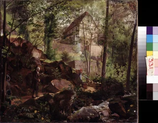 Max herceg sétája (Max herceg sétája). Carl Christian Vogel von Volgelstein (1788-1868) festménye. Olaj, vászon, 33,7 x 37,5 cm