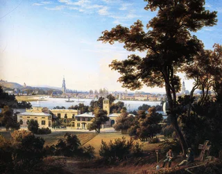 A város sziluettje Potsdam felett Glienicke