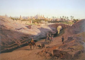 Kairó panorámája északról a Fehér mecsettel, egyike a G.W. által készített 24 illusztrációnak. Seitz, nyomtatva 1873 körül (színes litó)