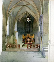 Egy templombelső (akvarell, papír)