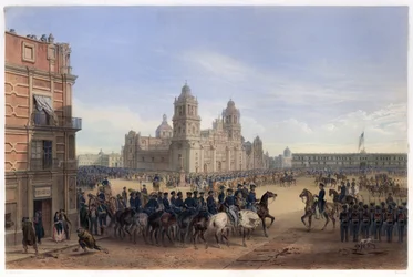 Scott tábornok bejárata Mexikóvárosba, az Egyesült Államok és Mexikó közötti háborúból, kocsma. 1851 (színes litográfia)