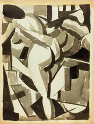 Női meztelen hajlik át