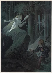 Az aranyorsóval elszaladó honorárium egy aranygomb sorsát énekelte. Illusztráció: Carl Offterdinger (1829-1889) a „” Bouton d