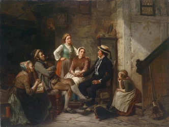 Retour du jeune marin - A fiatal tengerész visszatér - Huebner, Carl Wilhelm (1814-1879) - 1859 - Olaj, vászon - 79x105 - Magángyűjtemény