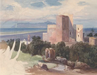 Kilátás a Terracinára a Circeo recto hegyével..., 19. század közepe.