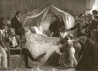 Napóleon a halálos ágyán, 1821. május 5., kocsma. metszés.