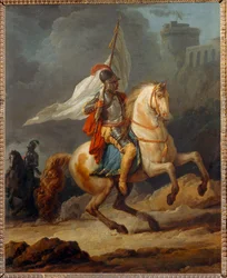 Cavalier en armure tenant un drapeau - Páncélos lovag, aki egy zászlót hordoz ...