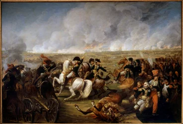 I. Napóleon császár (1769-1821) a wagrami csatában 1809.07.05-én. A jobb oldalon két katona segített Joseph Marie Dessaix tábornoknak (1764-1834), aki megsebesült a csata során. Antoine Carle Vernet (1758-1836) festménye