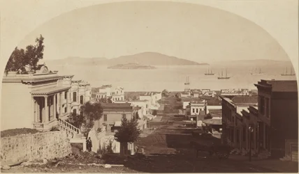 Alcatraz-sziget és a San Franciscó-i öböl, északról nézve, 1880-as évek (fotó)