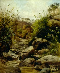 Scopeti képe a sziklákon át Carlo Ademollo (1824-1911), olaj, karton, kártyára áthelyezve, 33x28 cm