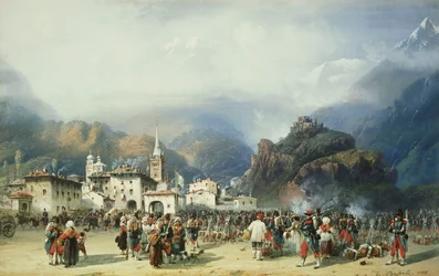 Az olaszországi háború: Susa, Mont Cenis, Bivouac francia csapatokkal, 1859