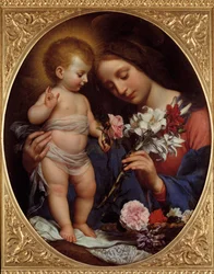 A Szűz liliommal. Carlo Dolci (1616-1686) festménye, 1642. M. 0,79 x 0,65 m, Montpellier, Musée Fabre