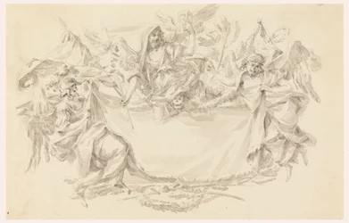 Rajz, Felirat helyéül szolgáló kendő tervezete, 1750-86