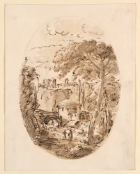 Rajz, Tájkép lovassal és híddal, 1750-1786