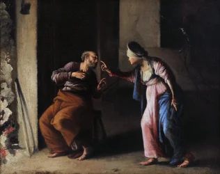 Szent Péter tagadása. Carlo Saraceni (1579-1620) festménye. Olajfestmény. Mérete: 38x48 cm. Musee Granet, Aix en Provence.